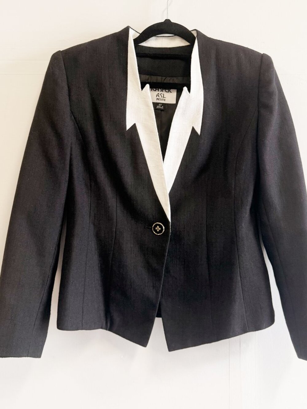 Vintage Kasper A.S.L. Petite Black White Tuxedo Blazer Contrast Collar